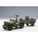 Jeep Willys with trailer Army Green 1943 1:18