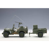 Jeep Willys with trailer Army Green 1943 1:18