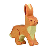 Wooden Rabbit with ears in the air figurine