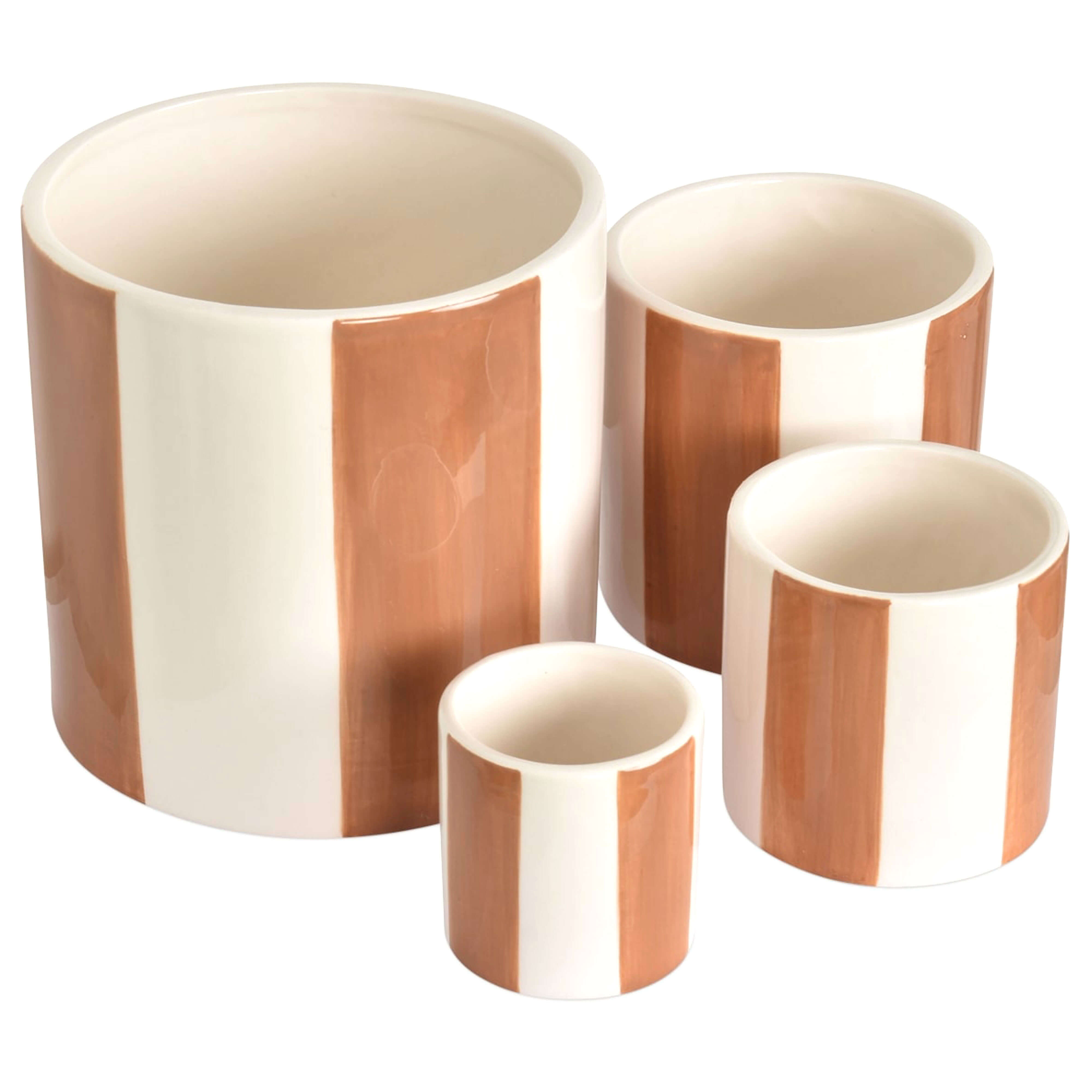 Lot de 4 pots rayés marron