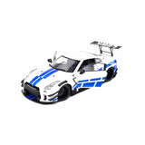 Nissan GT-R (R35) W/Liberty Walk Body Kit 2.0 Weißblaue Streifen 1:18